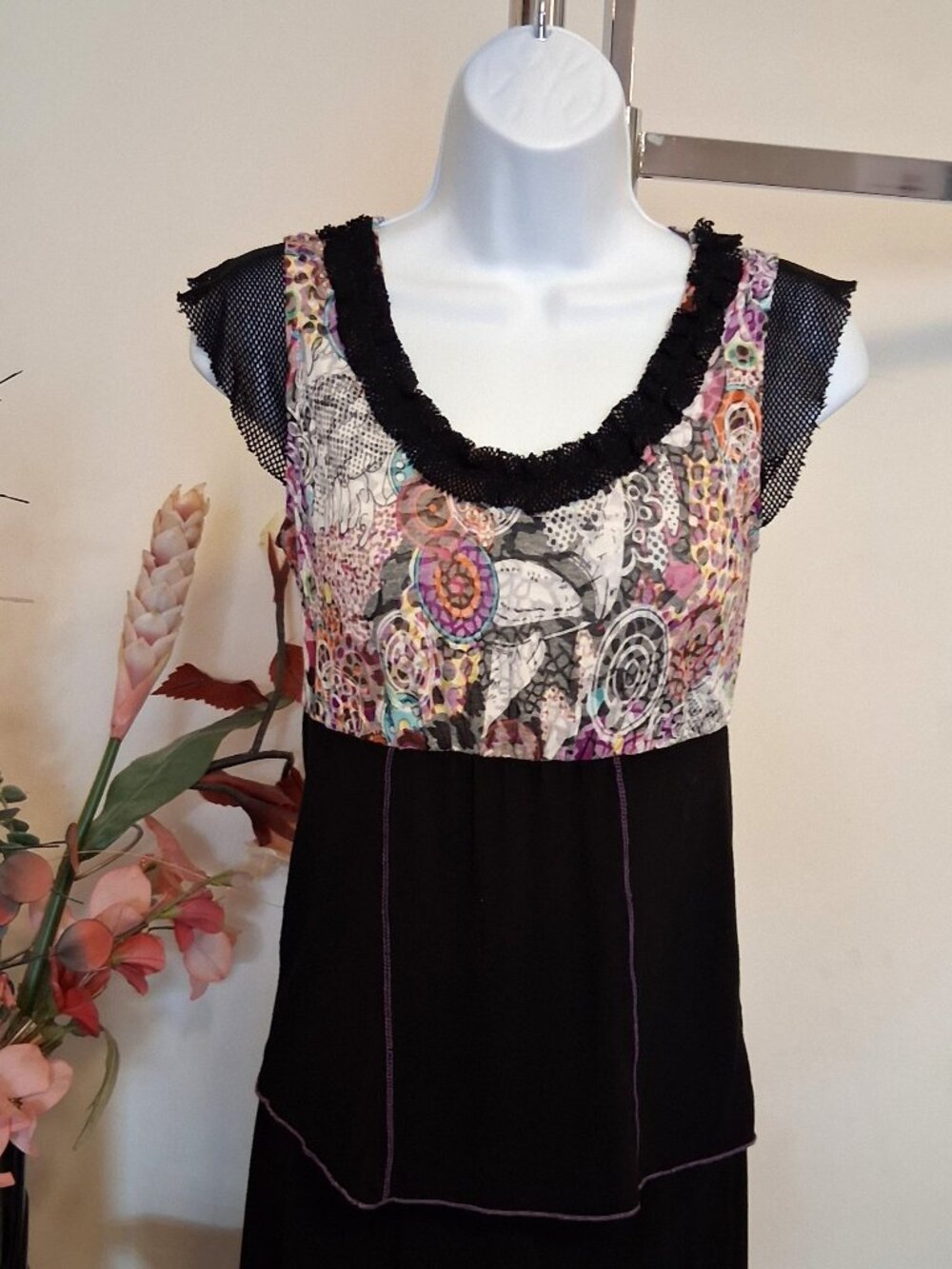 NWOT Dolcezza Women’s Sleeveless Camisole Multi Color Printed Tunic Summer Top 2